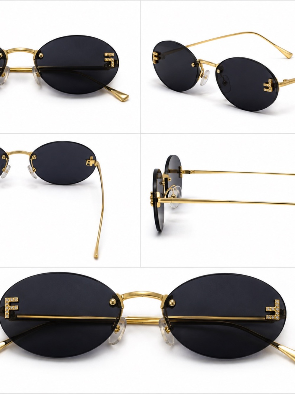 Gold Frame Black Oval Sunglasses
